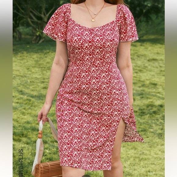 Ditsy Floral Butterfly Sleeve Split Thigh dress - Picture 1 of 2